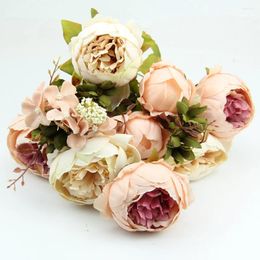 Decorative Flowers 1 Bouquet Light Pink Vintage Artificial Peony Silk Flower Room Wedding Decor DIY Drop