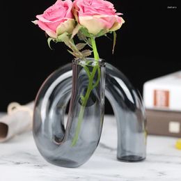 Vases Bending Vase For Flowers Glass Ornaments Dining Room Living Nordic Table Decoration Candle Holder