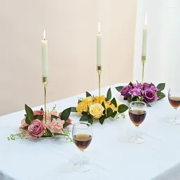 Candle Holders Romantic Garland Wedding Event Fabric And Plastic Simulation Rose Pillar Holder Party Centrepieces Vase Flores Home Decor