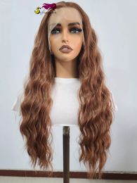 Lace Front wigs Wave Synthetic Wigs 13*4 High definition lace transparent without glue free shipping brown Long curly hair Wholesale