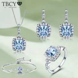 Rings TBCYD Blue Topaz Fashion Jewellery Set For Women S925 Sterling Silver Diamond Ring Earring Bracelet Necklace Party Fine Jewellery