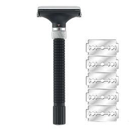 YINTAL Adjustable Butterfly Open Double Edge Safety Razor Black Silver Colour Matching Fashion Design Shaver 240314