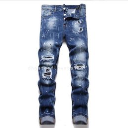 Second Square Red New 2024 Spring Foreign Trade Men's Jeans Ripped Patch Tight Mid-Rise Print Men's Pants Biker Jeans Men Slim Biker Motorcycle Jeans Billionaire Jeans