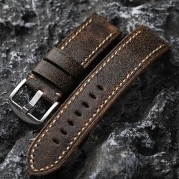 Watch Bands Handmade Head Layer Cowhide Leather Watchband 22 24 26MM Men Vintage Bracelet Thickened Magic Texture Genuine
