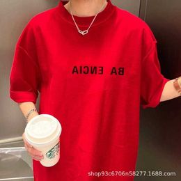 Designer B Family New Print Reverse Mirror Round Neck OS Loose Shoulder Style Men's and Women's Same Short sleeved T-shirt V3MT