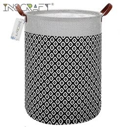 Nordic Laundry Basket Cotton Fabric Hamper Waterproof Round Toy Storage Bin Bedroom Dirty Clothes Organiser 240401