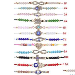 Charm Bracelets Couple Palm Devils Eye Crystal Beaded Braided Bracelet Men Women Diamond Print Turtle Love Evils Eyes Charm Bracelets Dhhix