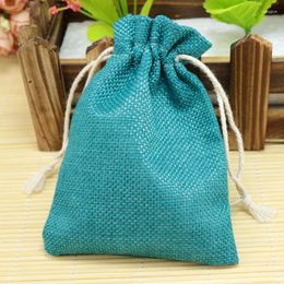 Gift Wrap 10 14cm 10pcs/lot Lake Blue Jute Bags Wedding Bag Drawable Jewellery Pouch Favour Candy Bracelet Charms Packaging