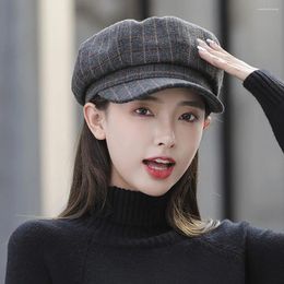 Berets Casual Retro Wool Korean Female Keep Warm Women Caps Painter Hat Plaid Beret Octagonal