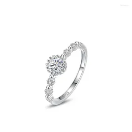 Cluster Rings S925 Sterling Silver Round Zircon Simulated Diamond Ring Female Personality Light Luxury And Small Crowd