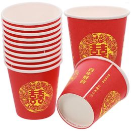 Disposable Cups Straws 100 Pcs Red Double Happiness Glass Party Paper Drinks Juice Beverage Banquet Serving