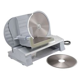 LEM Products 8.5 Inch (approximately 20.3 Cm) Aluminium Electric Meat Cutter, Including Two Stainless Steel Blades, Serrated and Fine, Sier