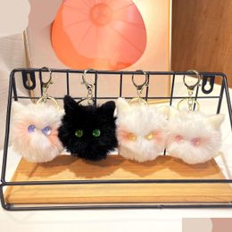 Plush Keychains Cute P Kitten Head Creative Cartoon Key Chain Car Bag Hundred Hitch Fashion Gift Wholesale Drop Delivery Toys Gifts St Dhaln