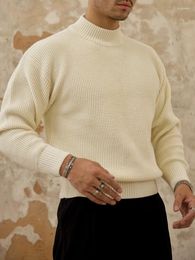 Men's Sweaters Warm Thick Sweater Men Spring Vintage Solid Colour Mock Neck Knit Tops Mens Fashion Long Sleeve Knitwear Pullover