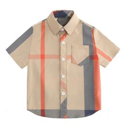 Foreign Trade Childrens Wear Summer Boys Short Sleeve Checked Shirt Fashion Childrens Shirt Summer Dress 240314