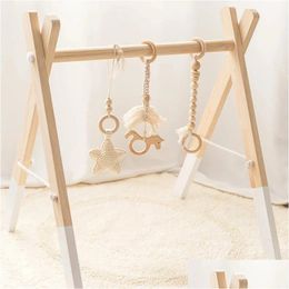 Mobiles 1Set Wooden Rattle Teethers Baby Toys Play Gym Mobile Born Sensory Structure Nursing Gifts Handmade Stroller Accessories 24022 Dheij