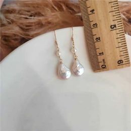 Natural White Baroque Coin Pearls Earrings 18k Eardrop Dangle Beaded Crystal Bridal Party Children Ear Cuff Unisex Women Wedding 240401