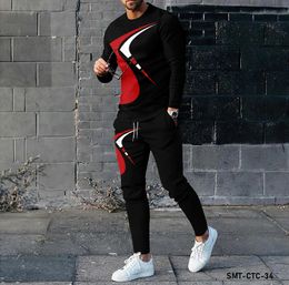 Fashion Sports Mens Suits Long Sleeve Tshirt Set Trousers 2 Piece 3D Printed Jogging Outfit Casual Streetwear Men Clothing 240326