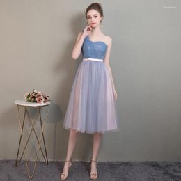 Party Dresses Sweet Memory M79 Prom Bridesmaid Gown Girl Women One Shoulder Pink Satin Grey Blue Tulle Wedding Dress