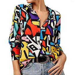 Women's Blouses Floral Shirts For Geometric Print Colorblock Open Button Shirt Oversized Overshirt Work Office-Lady Formal Wear