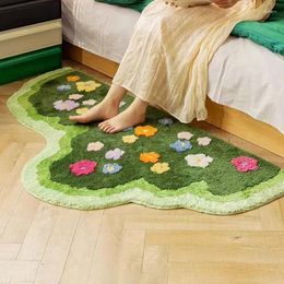 Carpets Cartoon Tufting Plants Flowers Flocking 60x120cm TPR Anti Slip Bottom Water Absorption Bedroom Rug Soft Floor Mat