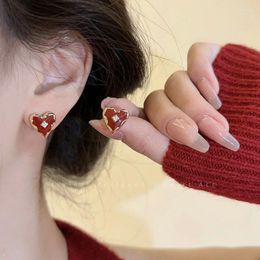 Stud Earrings Drop Glaze Peach Female Heart-Shaped Little Red Book Personality Internet Celebrity Love Korean Temp