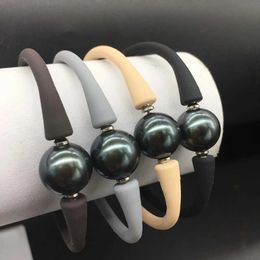 Chain Round Tahitian Black Shell Pearl Single Pearl Bracelet with Neutral Silicone Rubber Stainless Steel Column for Adjustable More Colours Q240401