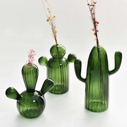 Vases Cactus Shaped Glass Vase Plant Hydroponics Flower Pot Transparent Bottle Living Room Home Table Decoration