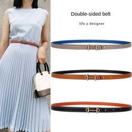 Belts H-button PU belt with double-sided usable womens fashion accessory set luxury brand small belt sweater Q240401