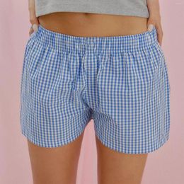 Women's Shorts Gaono Women Y2k Plaid Stripes Elastic Waist Wide Leg Botton Gingham Boxer Lounge Cute Going Out Boy