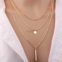 Pendant Necklaces European And American Fashion Jewellery New Copper Bead Chain Sequin Metal Strip Necklace Multi-layer Round 1 Word Long Necklace 240330