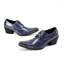 Dress Shoes Oxford Blue Patent Leather Luxury Italian Man High Heels Pointed Toe Stripe Formal