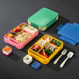 Dinnerware 1330 Ml Lunch Box Grated Bento Boxes For Kids Students 5-Grids Leak-Proof Container With Cutlery Microwavable Containers