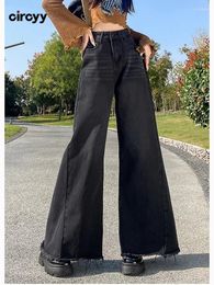 Women's Jeans Circyy High Waisted Black Vintage Bell Bottom Baggy Korean Fashion Tassel Wide Leg Mop Pants Straight Trousers