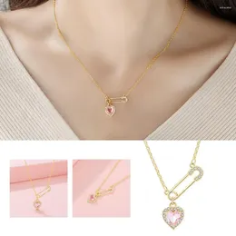 Pendant Necklaces Pin Pink Crystal Heart Necklace Luxury Fashion Sweet Personalised Clavicle Chain For Women Jewellery Gifts L8c5