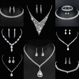 Valuable Lab Diamond Jewellery set Sterling Silver Wedding Necklace Earrings For Women Bridal Engagement Jewellery Gift w2wO#