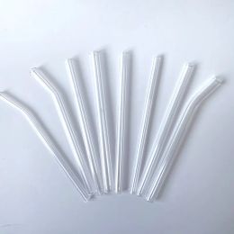 7x180mm/200mm Reusable Eco Glass Drinking Straws Clear Colour Curved Straight Milk Cocktail Juice Straw LL