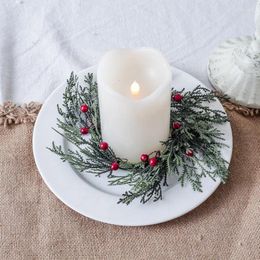 Decorative Flowers 20cm Wedding Table Red Fruit Candle Ring Artificial Leaves Wreath Pine Branch Christmas Home Decoration