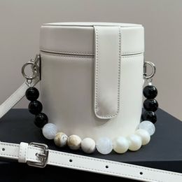 High Quality Women Genuine Leather Mini Shoulder Bag New Lady Pearls String Makeup Bucket Bag French Fashion Brand Classic Luxury Designer Crossbody Zipper Bag