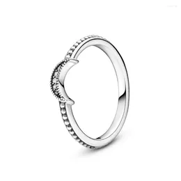 Cluster Rings Authentic 925 Sterling Silver Crescent Moon Beaded Fashion Ring For Women Gift DIY Jewellery