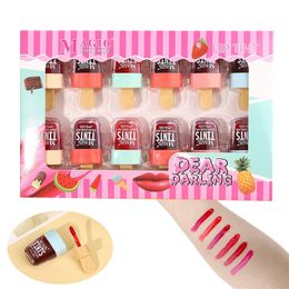 1 Box Cute Lip Gloss Ice Cream Design Liquid Lipsticks Set Waterproof Lip Tint Long Lasting Makeup Red Cosmetic Face Makeup 240321