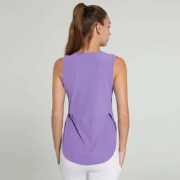 Women Lu Vest O Neck Sleeveless Side Open Breathable Quick Dry Yoga Shirt Running Training Loose Fiess Clothes Sports Tank Top pen