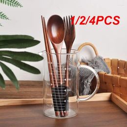 Chopsticks 1/2/4PCS Chopstick 1 Spoons Handmade Japanese Natural Wood Spoon Set With Gift Pocket Bamboo
