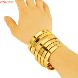 Bangles 8MM/62MM 6pcs New Open Size Bangles for Women High Polished Simple Gold Colour Bangles Wedding Party Dubai Gold Jewellery Ethiopian
