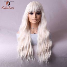 Synthetic Wigs Aideshair Long curly wig with silver fringe Natural synthetic heat resistant Fibre for everyday party use (26 inches) Y240401