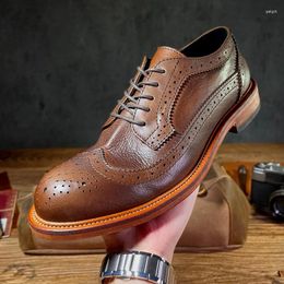 Casual Shoes Mature Men Must Have Brock Carving Leather Oxfords Businessman Lace Up Brogue British Handmade