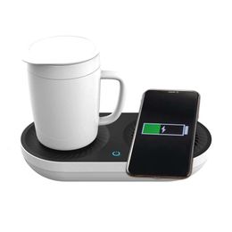 Coffee Cup Heater, Beverage Cooler with Fast Wireless Charger, Combining Heating, Cooling, and Charging, Suitable for Home Office Desk Use