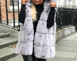 Warm Womens Winter Faux Fur Vest Coats Ladies Warm Gilet Vest Sleeveless Hooded Waistcoat Long Fake Fur Coat fz13227852571