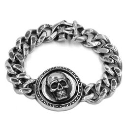 Chain Gothic Biker Skull Bracelet Stainless Steel Titanium Jewelry Fashion Cool Skull Motorcycle Biker Mens Boys Bracelet SJB0350 Q240401
