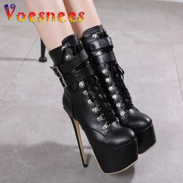 Boots New Fashion Ankle Boots Waterproof Platforms Women 16CM Party High Heel Shoes Black Ladies Nightclub Sexy Steel Pipe Dance Shoes